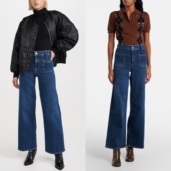 FRAME Le Slim Palazzo Bardot Pocket Jeans Cursive - Picture 1 of 15